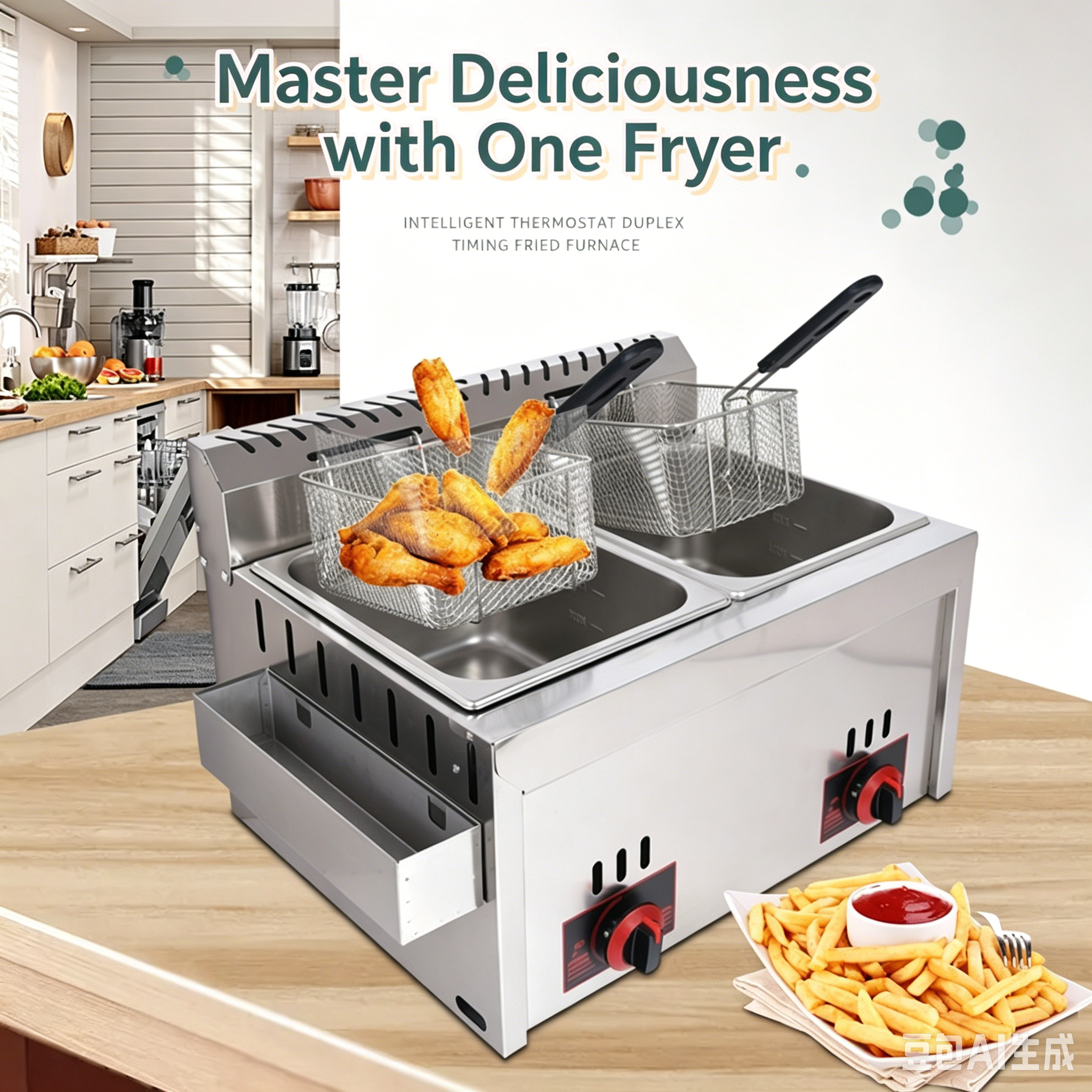 Commercial Kitchen Supplies - Friteuse à gaz commerciale, double cuve